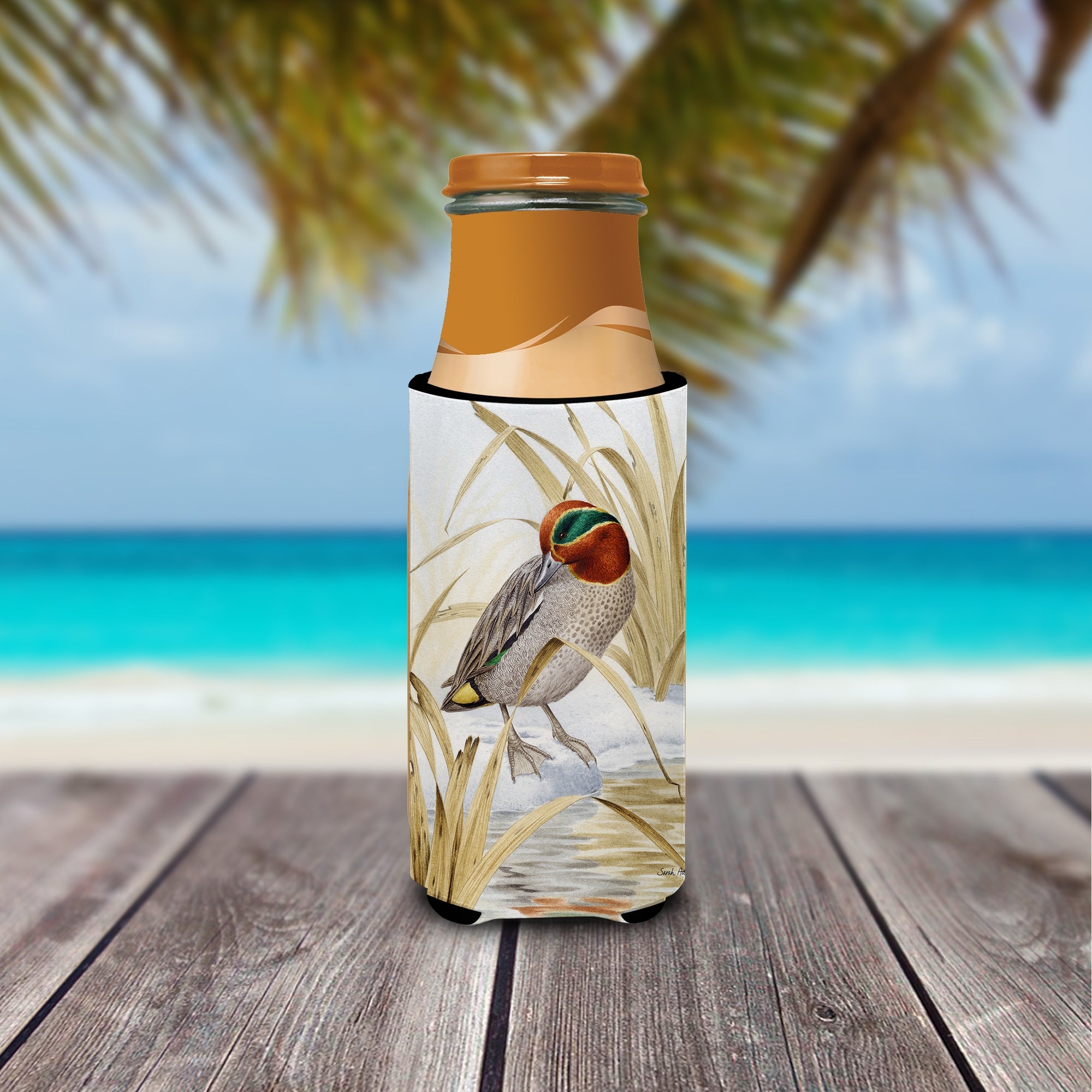 Eurasian Teal Duck Slim Can Hugger , Insulated Foam Hugger for 12 oz Slim Cans, Beer Bottles & Water Bottles, Printed in USA