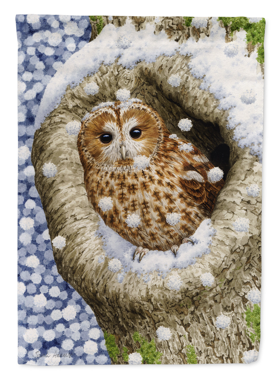 Tawny Owl in the Tree House Flag 28x40 Porch Sleeve Pole Decorative Outside Yard Banner Artwork Wall Hanging, Polyester