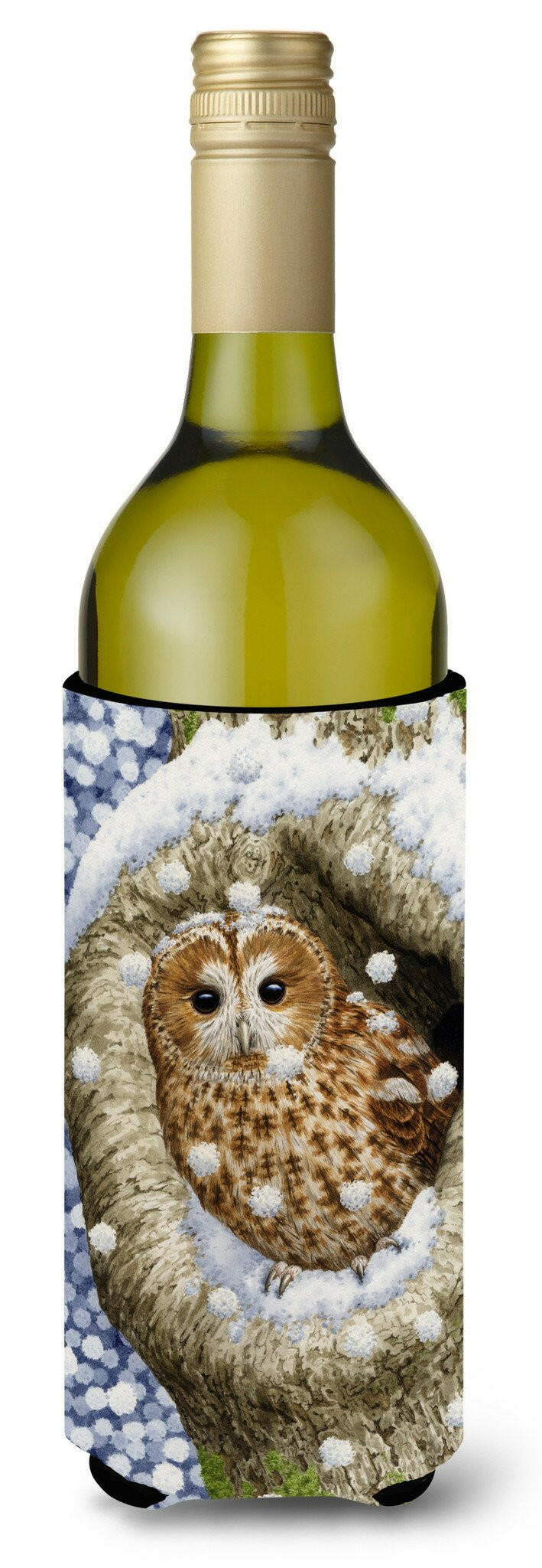 Tawny Owl in the Tree Wine Bottle Hugger Gift Sleeve for Standard 750 ml Bottles, Insulated Reusable Also Fits Mini Shot & Pint Bottles