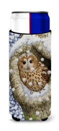 Tawny Owl in the Tree Slim Can Hugger , Insulated Foam Hugger for 12 oz Slim Cans, Beer Bottles & Water Bottles, Printed in USA