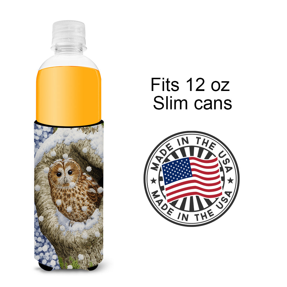 Tawny Owl in the Tree Slim Can Hugger , Insulated Foam Hugger for 12 oz Slim Cans, Beer Bottles & Water Bottles, Printed in USA