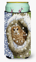 Tawny Owl in the Tree Tall Boy Hugger Can Cooler Sleeve Machine Washable Drink Collapsible Insulator Beverage Insulated Holder