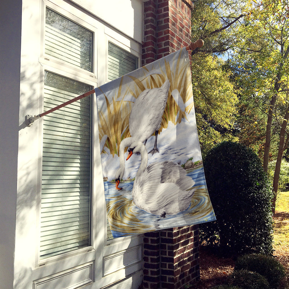 White Swans House Flag 28x40 Porch Sleeve Pole Decorative Outside Yard Banner Artwork Wall Hanging, Polyester