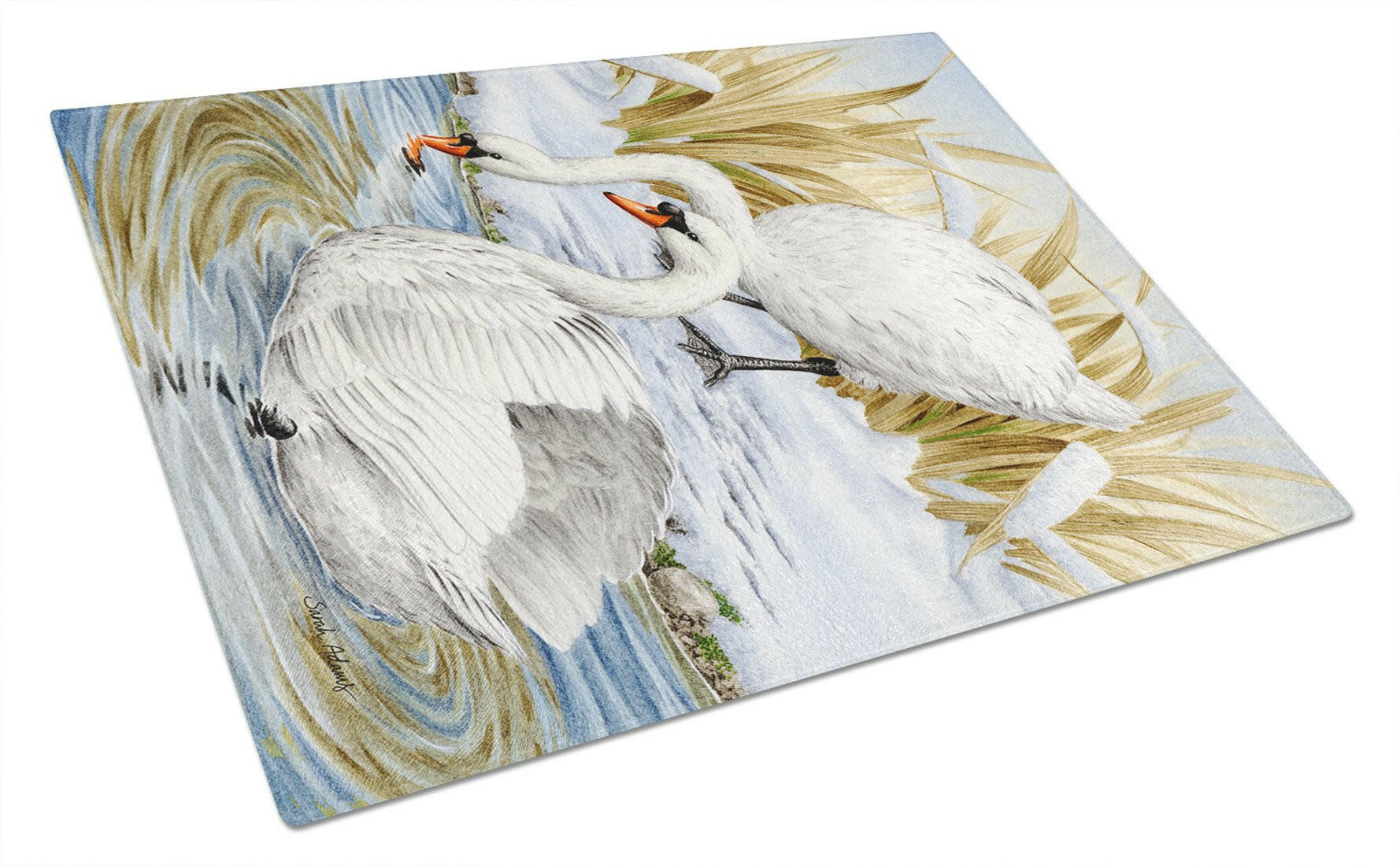 White Swans Cutting Board Tempered Glass Kitchen Cutting Surface, Heat Resistant Chopping, Non-Slip Feet, Food Prep & Serving