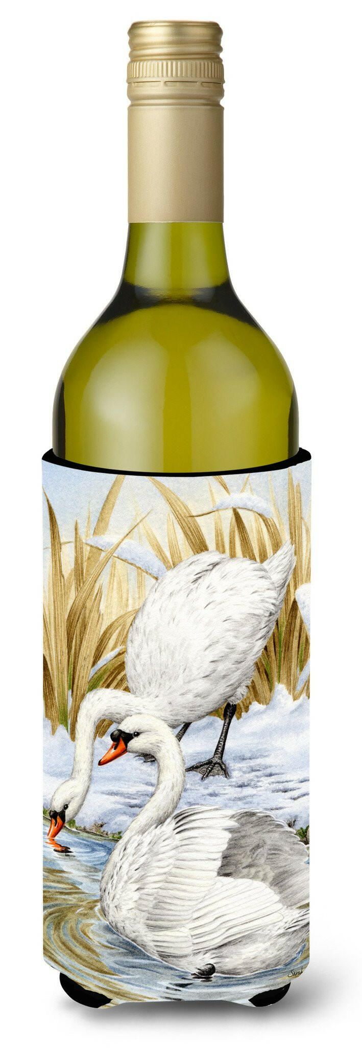 White Swans Wine Bottle Hugger Gift Sleeve for Standard 750 ml Bottles, Insulated Reusable Also Fits Mini Shot & Pint Bottles