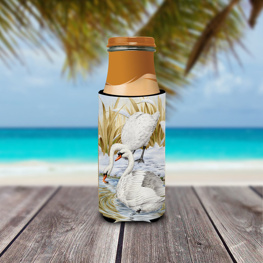 White Swans Slim Can Hugger , Insulated Foam Hugger for 12 oz Slim Cans, Beer Bottles & Water Bottles, Printed in USA