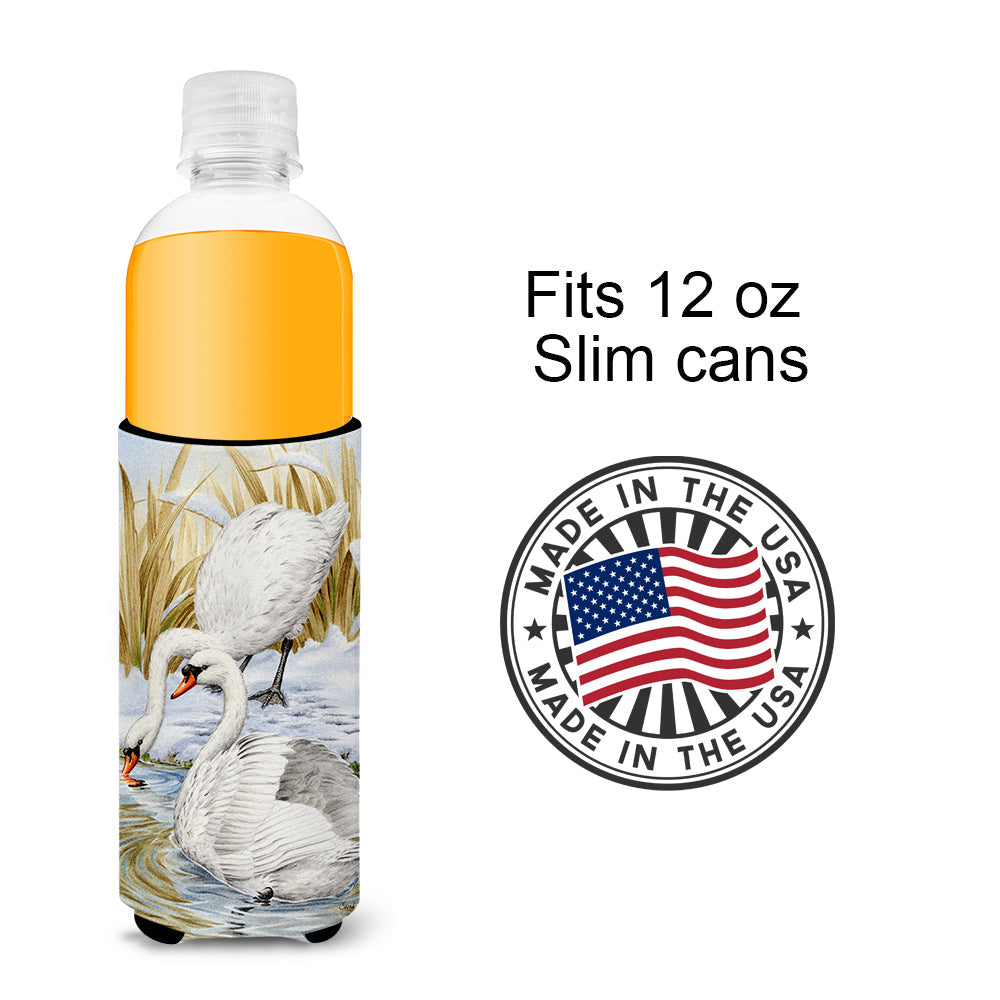 White Swans Slim Can Hugger , Insulated Foam Hugger for 12 oz Slim Cans, Beer Bottles & Water Bottles, Printed in USA