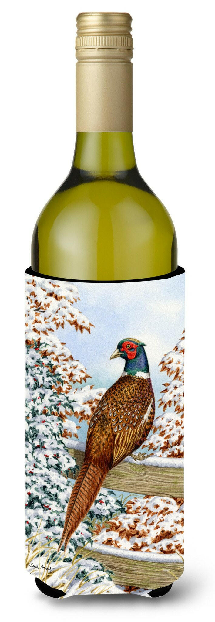 Pheasant Wine Bottle Hugger Gift Sleeve for Standard 750 ml Bottles, Insulated Reusable Also Fits Mini Shot & Pint Bottles