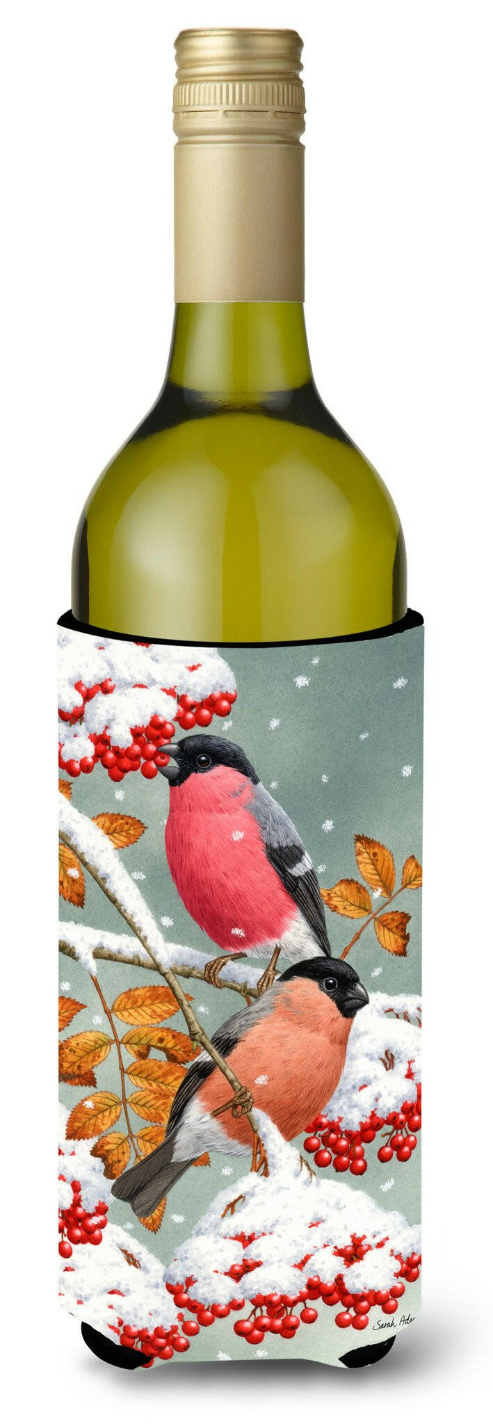 Eurasian Bullfinches Wine Bottle Hugger Gift Sleeve for Standard 750 ml Bottles, Insulated Reusable Also Fits Mini Shot & Pint Bottles