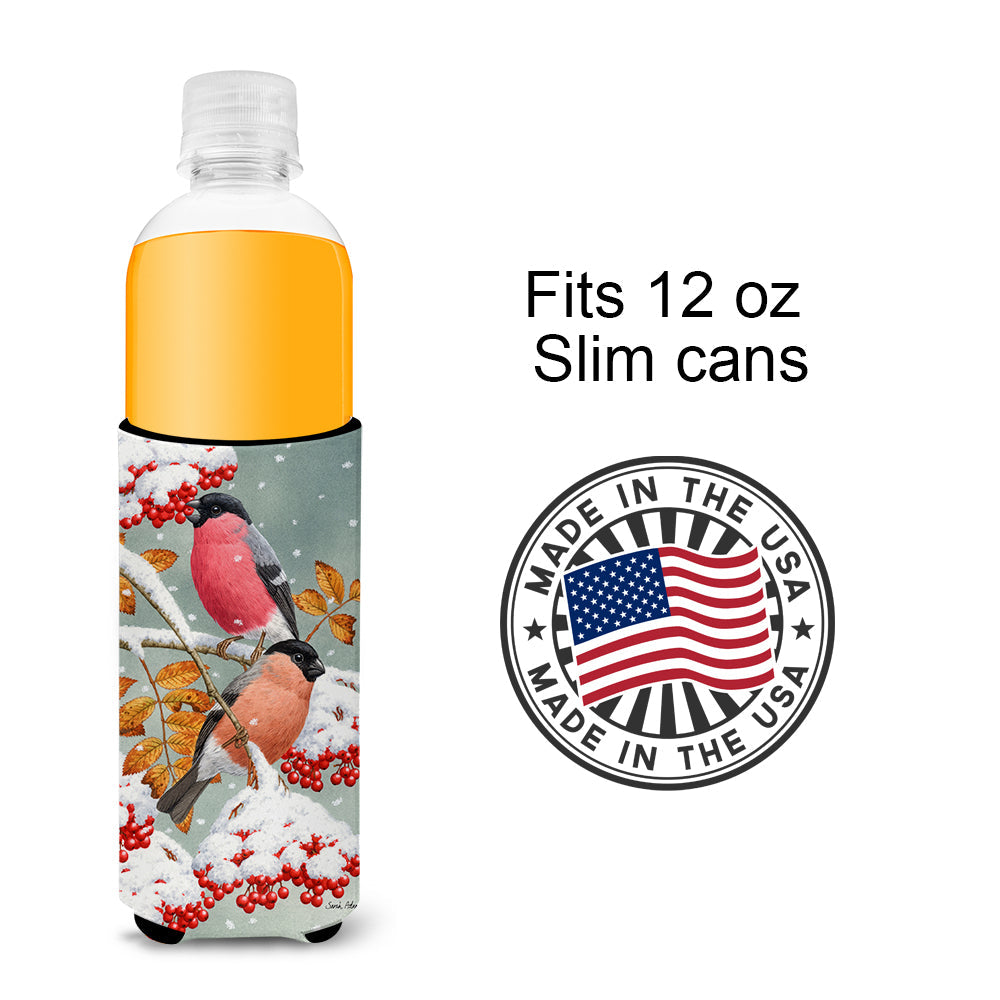 Eurasian Bullfinches Slim Can Hugger , Insulated Foam Hugger for 12 oz Slim Cans, Beer Bottles & Water Bottles, Printed in USA