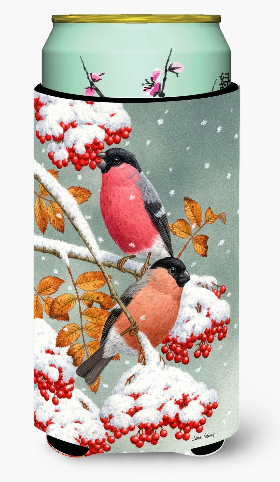 Eurasian Bullfinches Tall Boy Hugger Can Cooler Sleeve Machine Washable Drink Collapsible Insulator Beverage Insulated Holder