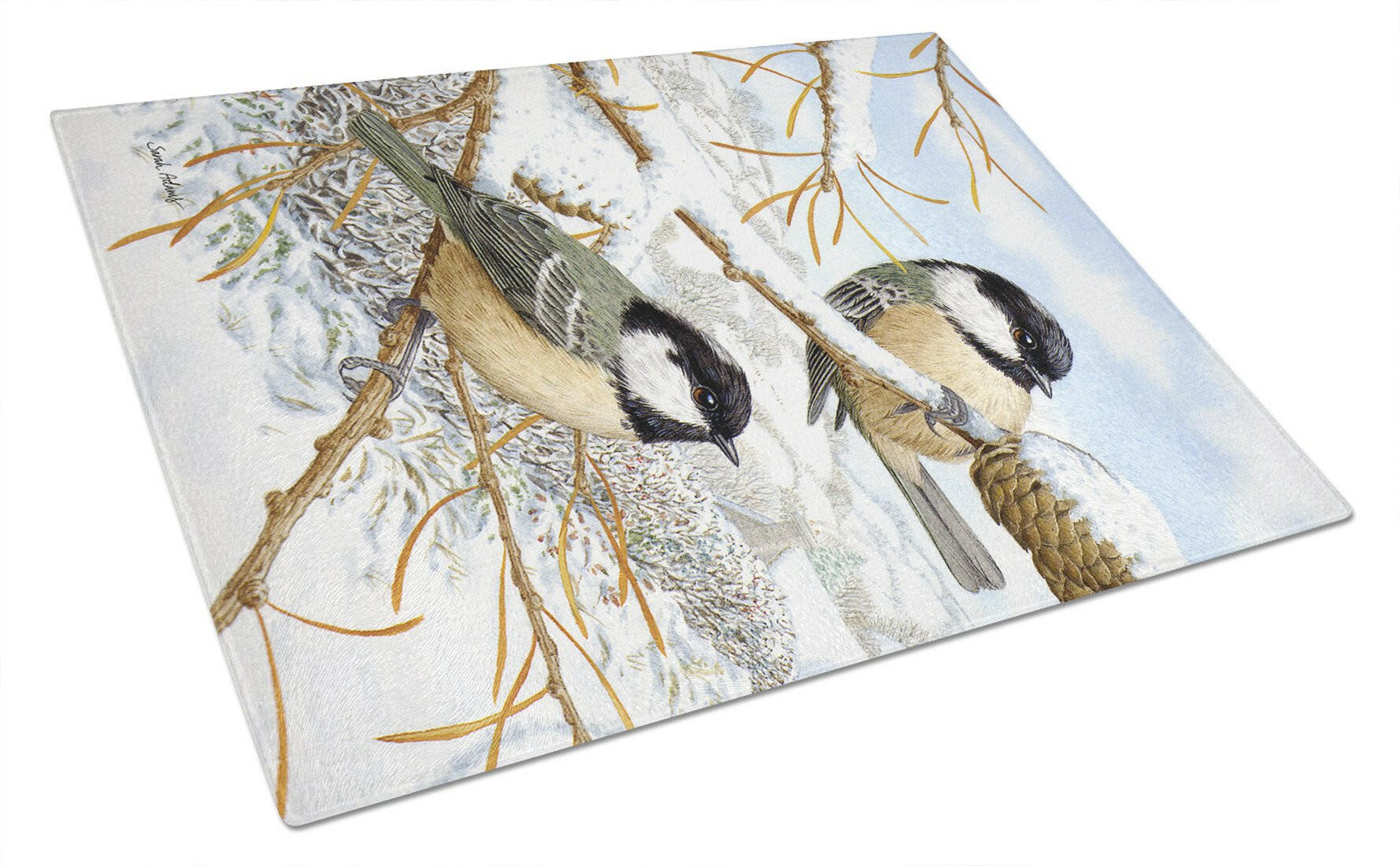 Coal Tits Cutting Board Tempered Glass Kitchen Cutting Surface, Heat Resistant Chopping, Non-Slip Feet, Food Prep & Serving