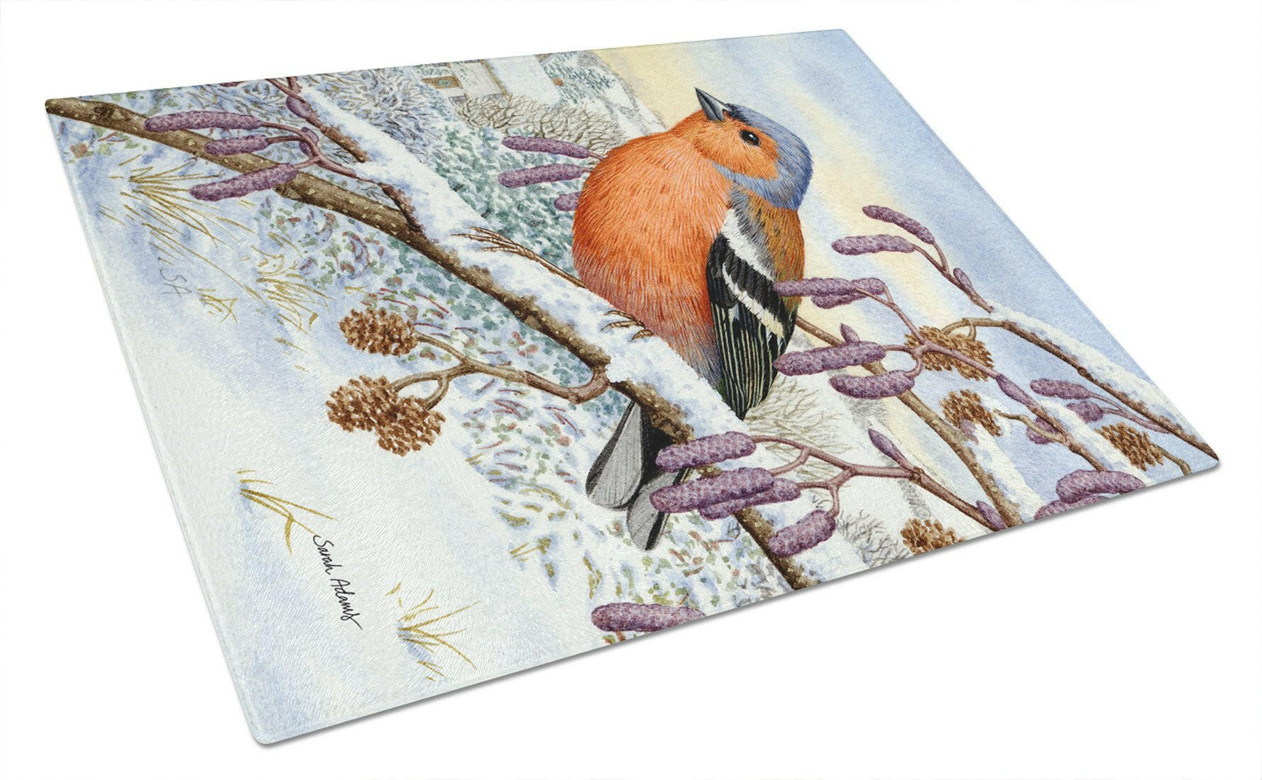 Eurasian Bullfinch Cutting Board Tempered Glass Kitchen Cutting Surface, Heat Resistant Chopping, Non-Slip Feet, Food Prep & Serving