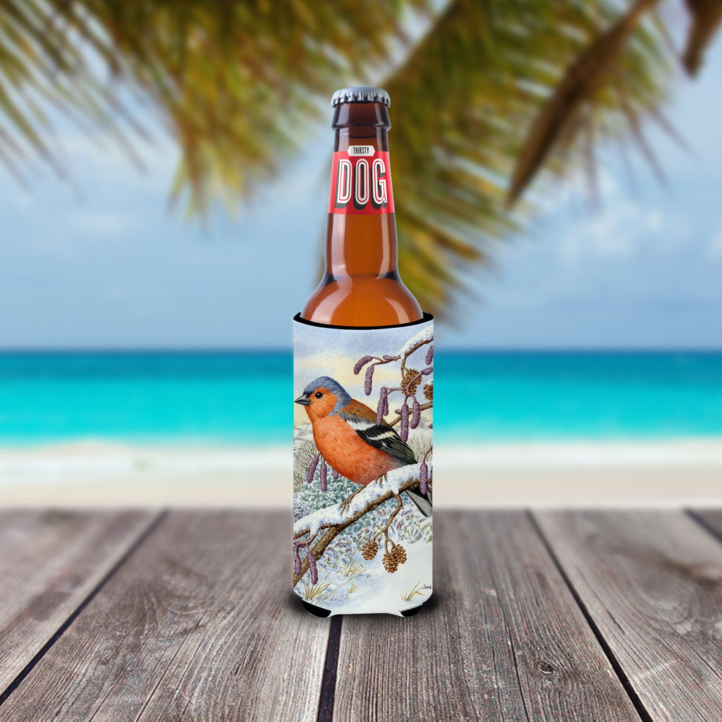 Eurasian Bullfinch Slim Can Hugger , Insulated Foam Hugger for 12 oz Slim Cans, Beer Bottles & Water Bottles, Printed in USA