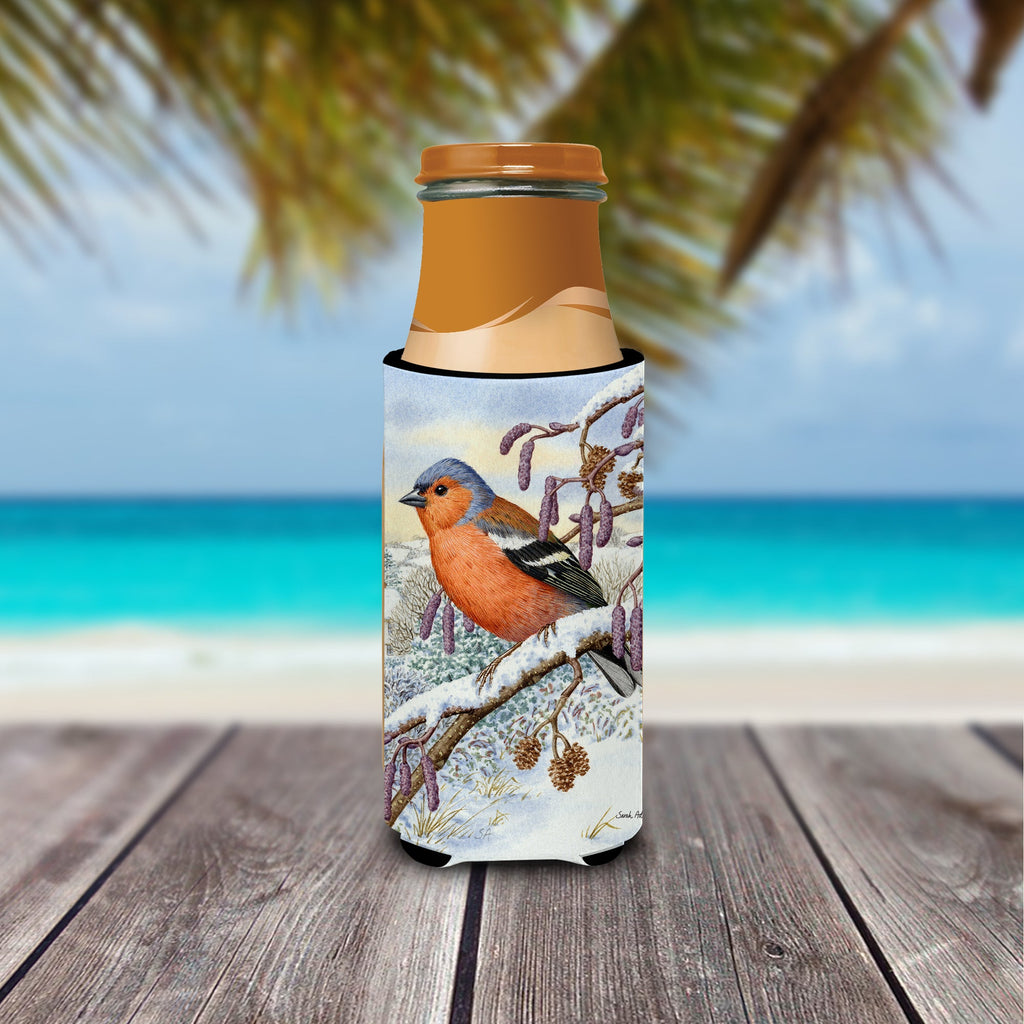 Eurasian Bullfinch Slim Can Hugger , Insulated Foam Hugger for 12 oz Slim Cans, Beer Bottles & Water Bottles, Printed in USA