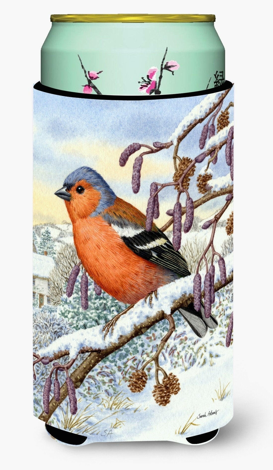 Eurasian Bullfinch Tall Boy Hugger Can Cooler Sleeve Machine Washable Drink Collapsible Insulator Beverage Insulated Holder