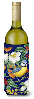 Eurasian Blue Tit Wine Bottle Hugger Gift Sleeve for Standard 750 ml Bottles, Insulated Reusable Also Fits Mini Shot & Pint Bottles