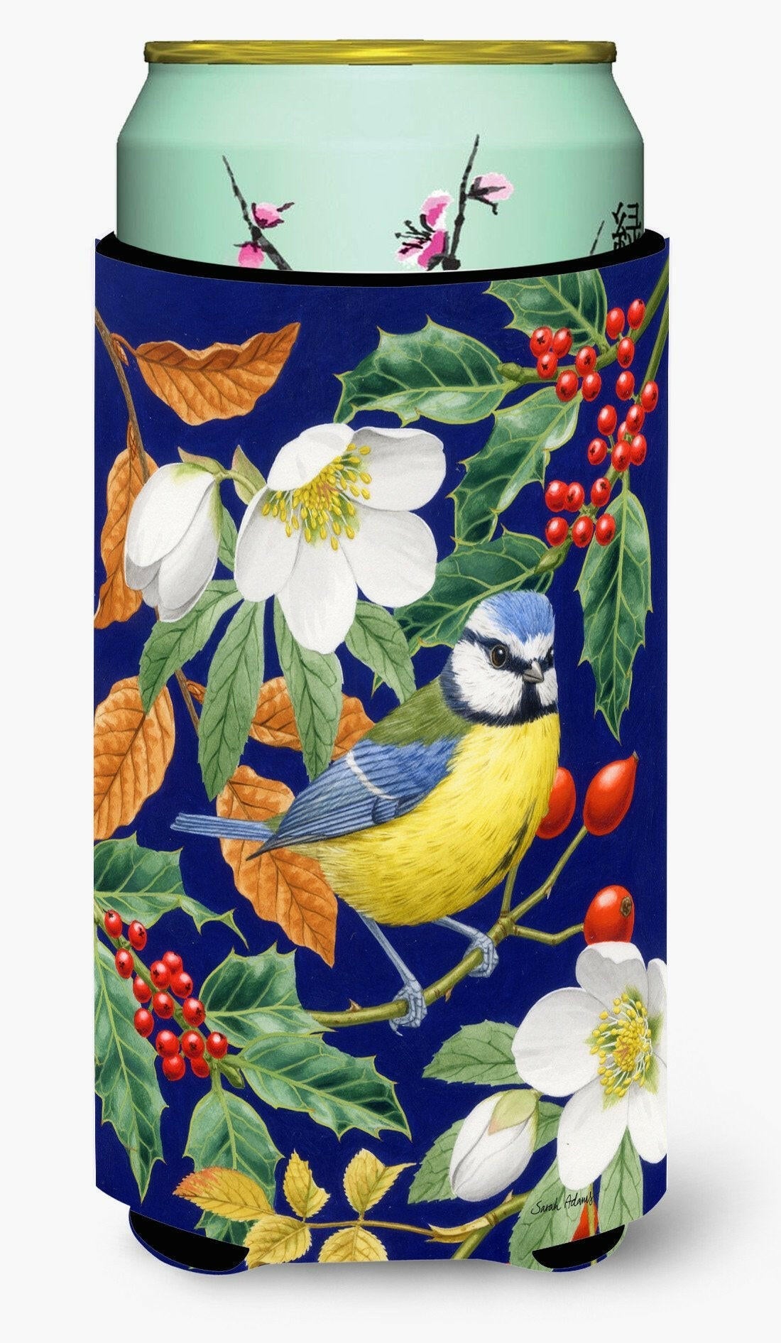 Eurasian Blue Tit Tall Boy Hugger Can Cooler Sleeve Machine Washable Drink Collapsible Insulator Beverage Insulated Holder