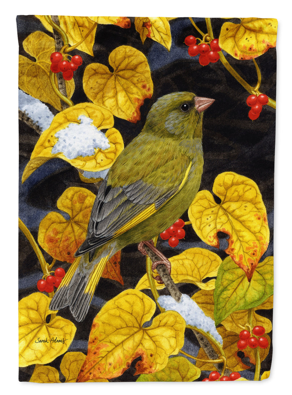 European Greenfinch House Flag 28x40 Porch Sleeve Pole Decorative Outside Yard Banner Artwork Wall Hanging, Polyester