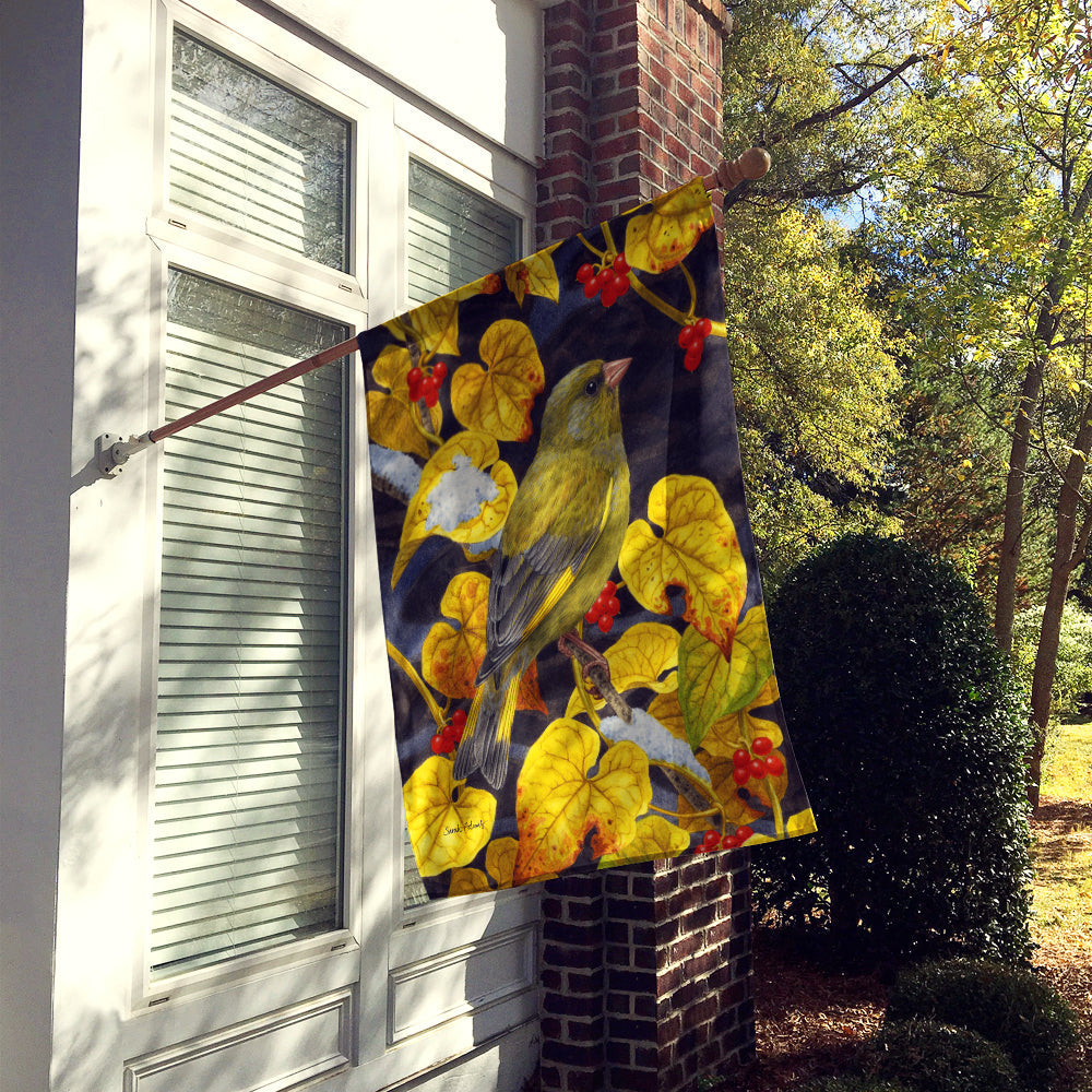 European Greenfinch House Flag 28x40 Porch Sleeve Pole Decorative Outside Yard Banner Artwork Wall Hanging, Polyester