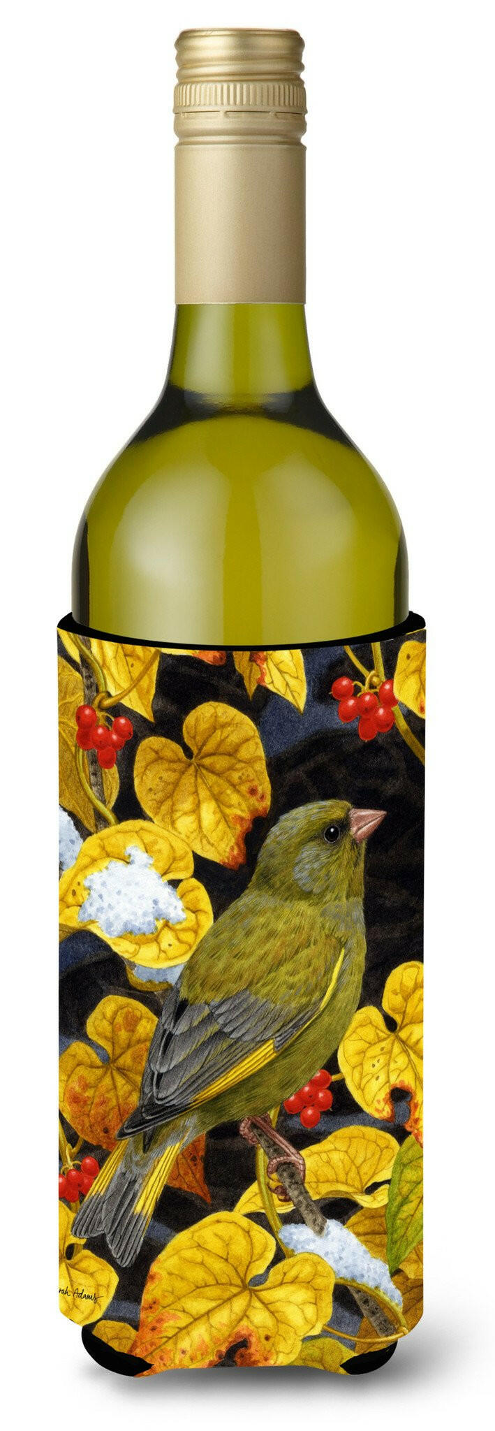 European Greenfinch Wine Bottle Hugger Gift Sleeve for Standard 750 ml Bottles, Insulated Reusable Also Fits Mini Shot & Pint Bottles