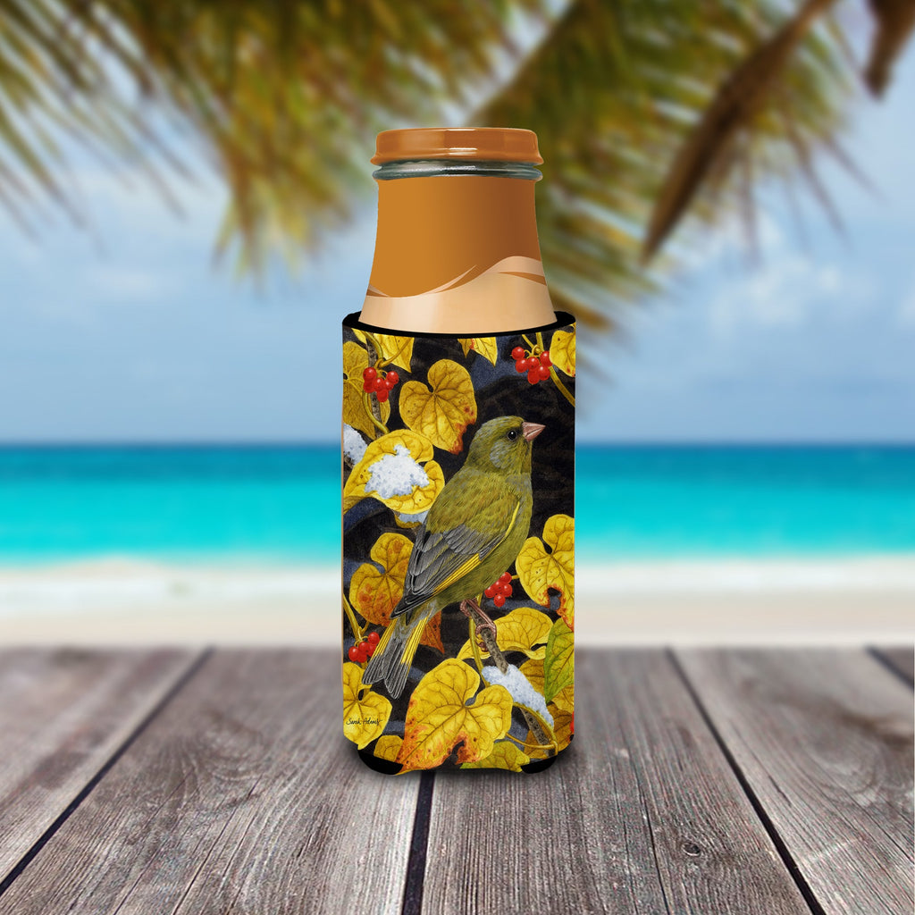 European Greenfinch Slim Can Hugger , Insulated Foam Hugger for 12 oz Slim Cans, Beer Bottles & Water Bottles, Printed in USA