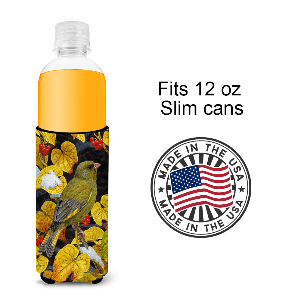 European Greenfinch Slim Can Hugger , Insulated Foam Hugger for 12 oz Slim Cans, Beer Bottles & Water Bottles, Printed in USA