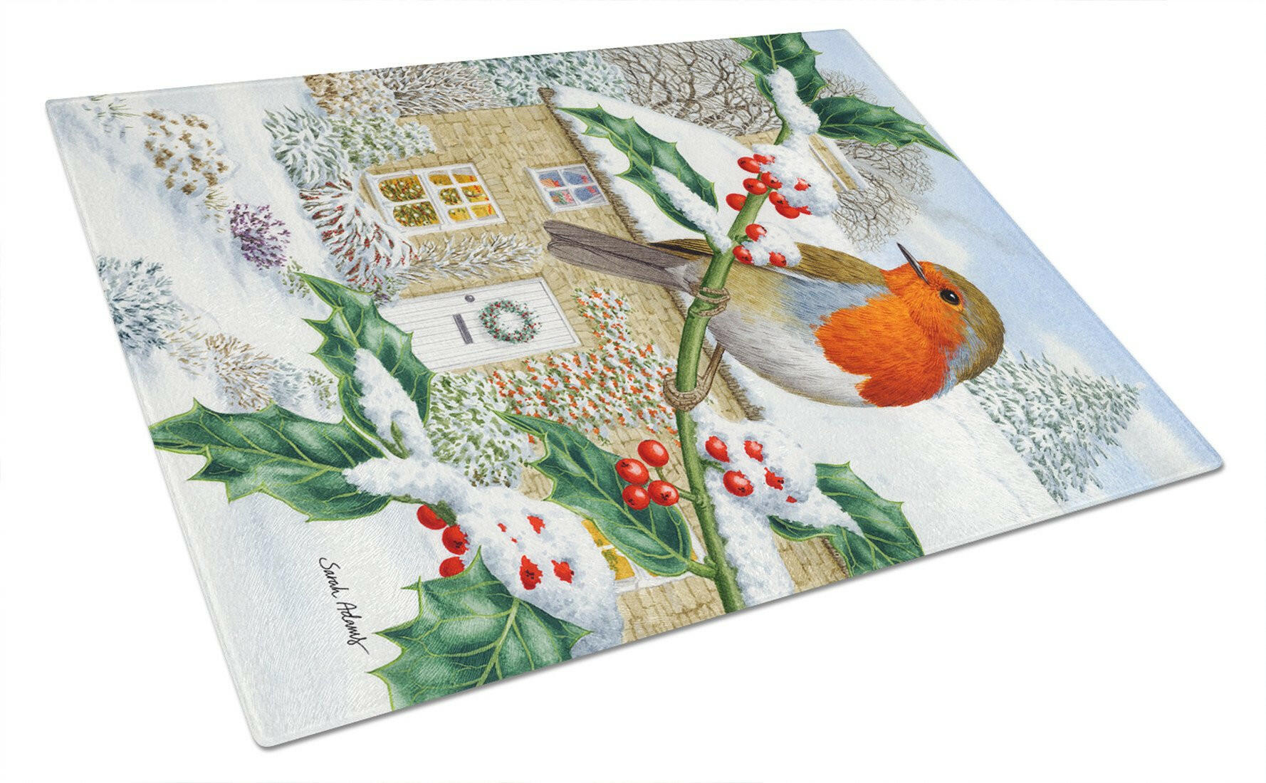 European Robin Cutting Board Tempered Glass Kitchen Cutting Surface, Heat Resistant Chopping, Non-Slip Feet, Food Prep & Serving