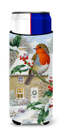 European Robin Slim Can Hugger , Insulated Foam Hugger for 12 oz Slim Cans, Beer Bottles & Water Bottles, Printed in USA