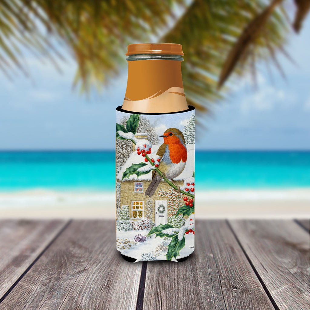 European Robin Slim Can Hugger , Insulated Foam Hugger for 12 oz Slim Cans, Beer Bottles & Water Bottles, Printed in USA
