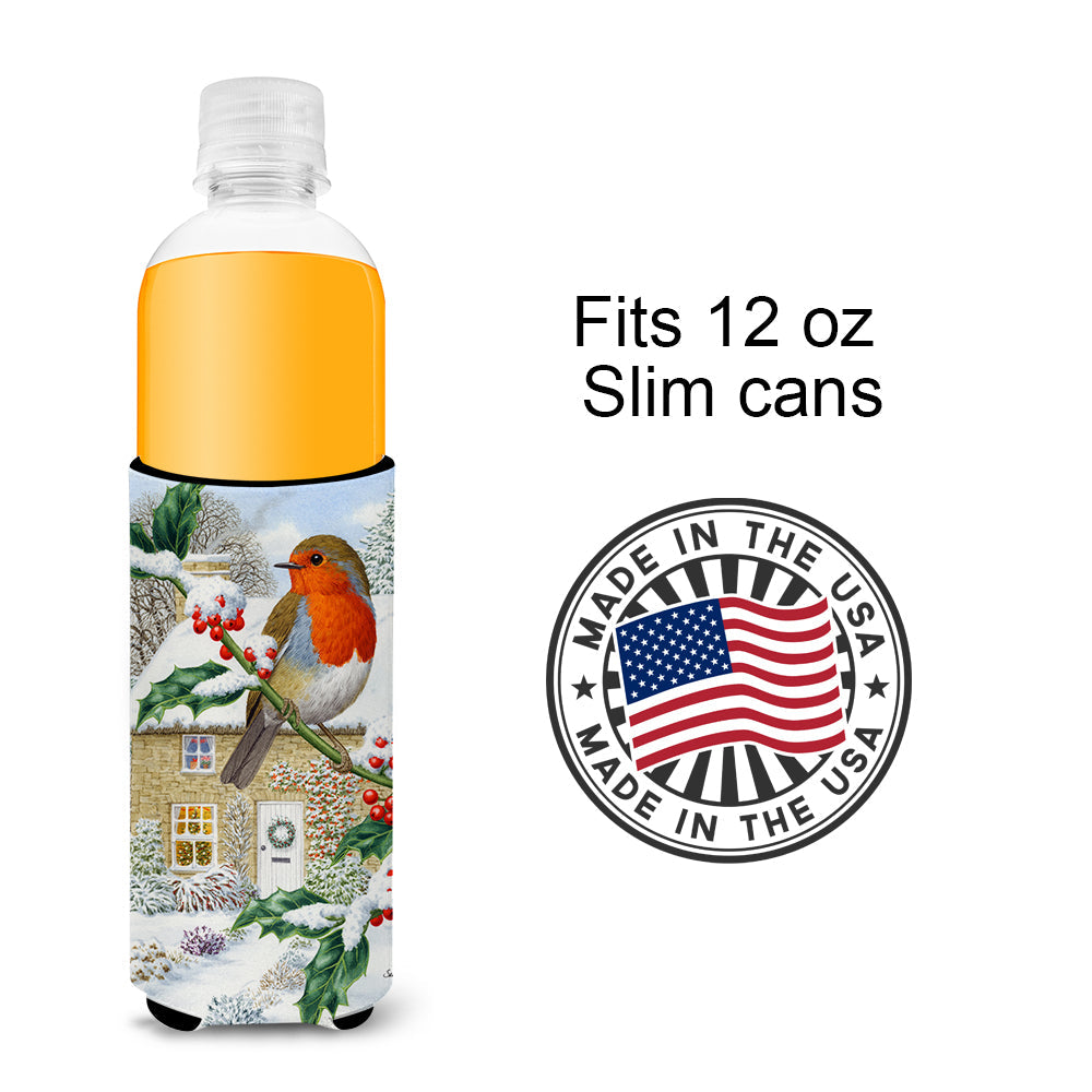 European Robin Slim Can Hugger , Insulated Foam Hugger for 12 oz Slim Cans, Beer Bottles & Water Bottles, Printed in USA