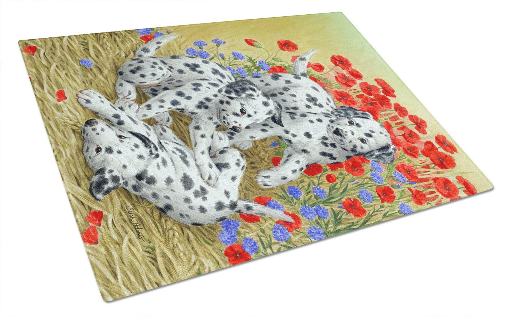 Dalmatian Pups Cutting Board Tempered Glass Kitchen Cutting Surface, Heat Resistant Chopping, Non-Slip Feet, Food Prep & Serving