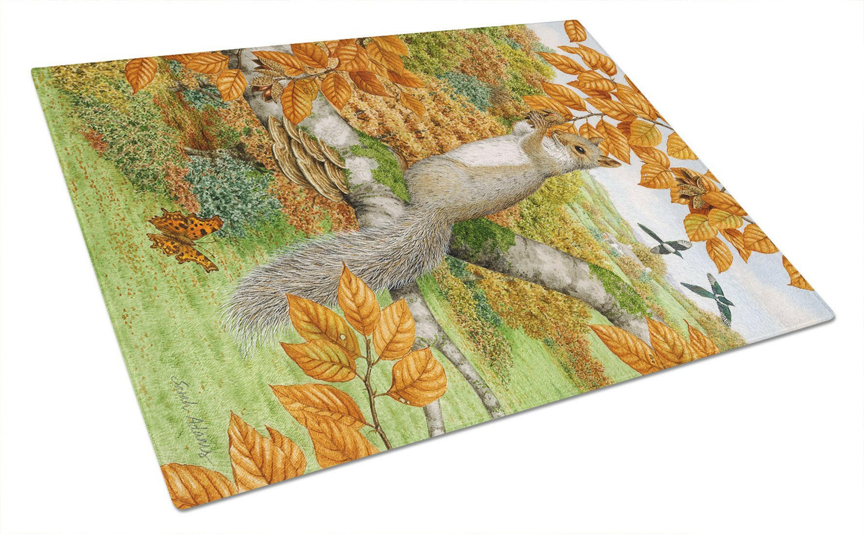 Grey Squirrel Cutting Board Tempered Glass Kitchen Cutting Surface, Heat Resistant Chopping, Non-Slip Feet, Food Prep & Serving