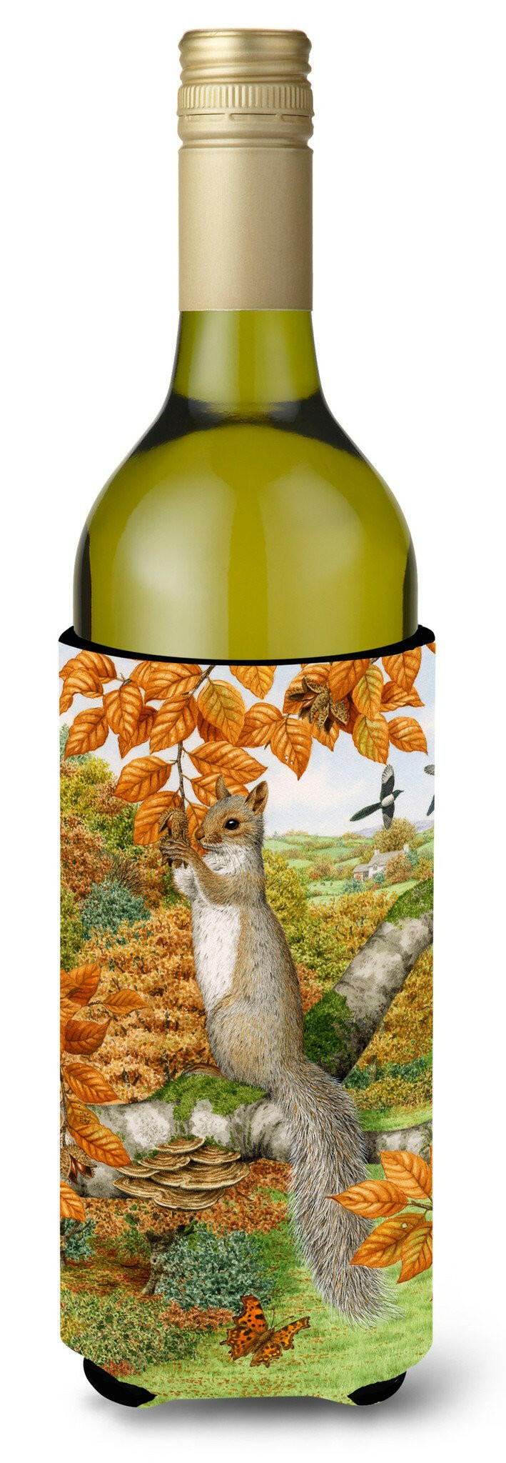 Grey Squirrel Wine Bottle Hugger Gift Sleeve for Standard 750 ml Bottles, Insulated Reusable Also Fits Mini Shot & Pint Bottles