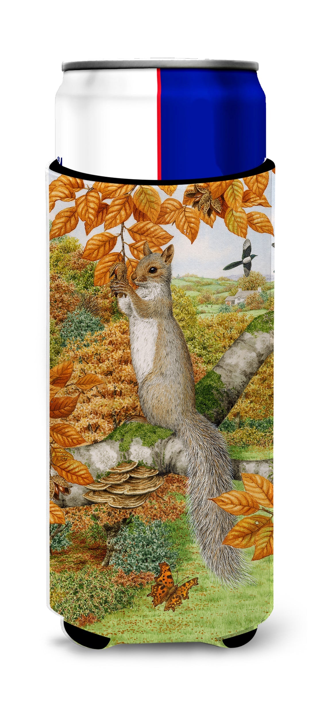 Grey Squirrel Slim Can Hugger , Insulated Foam Hugger for 12 oz Slim Cans, Beer Bottles & Water Bottles, Printed in USA