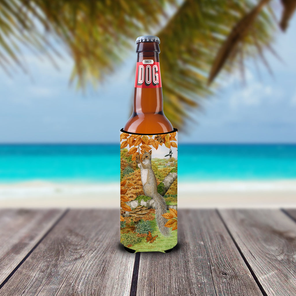 Grey Squirrel Slim Can Hugger , Insulated Foam Hugger for 12 oz Slim Cans, Beer Bottles & Water Bottles, Printed in USA