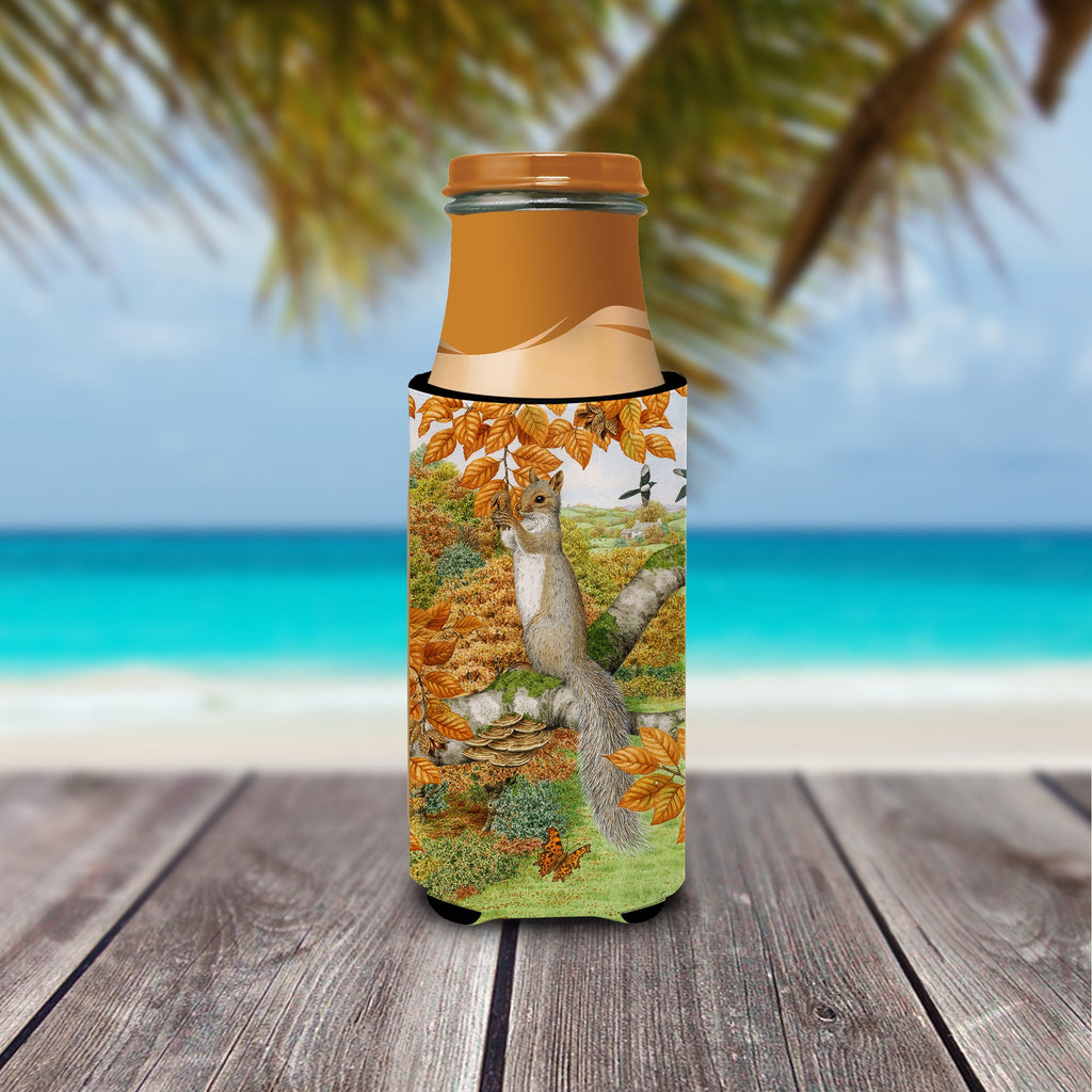 Grey Squirrel Slim Can Hugger , Insulated Foam Hugger for 12 oz Slim Cans, Beer Bottles & Water Bottles, Printed in USA