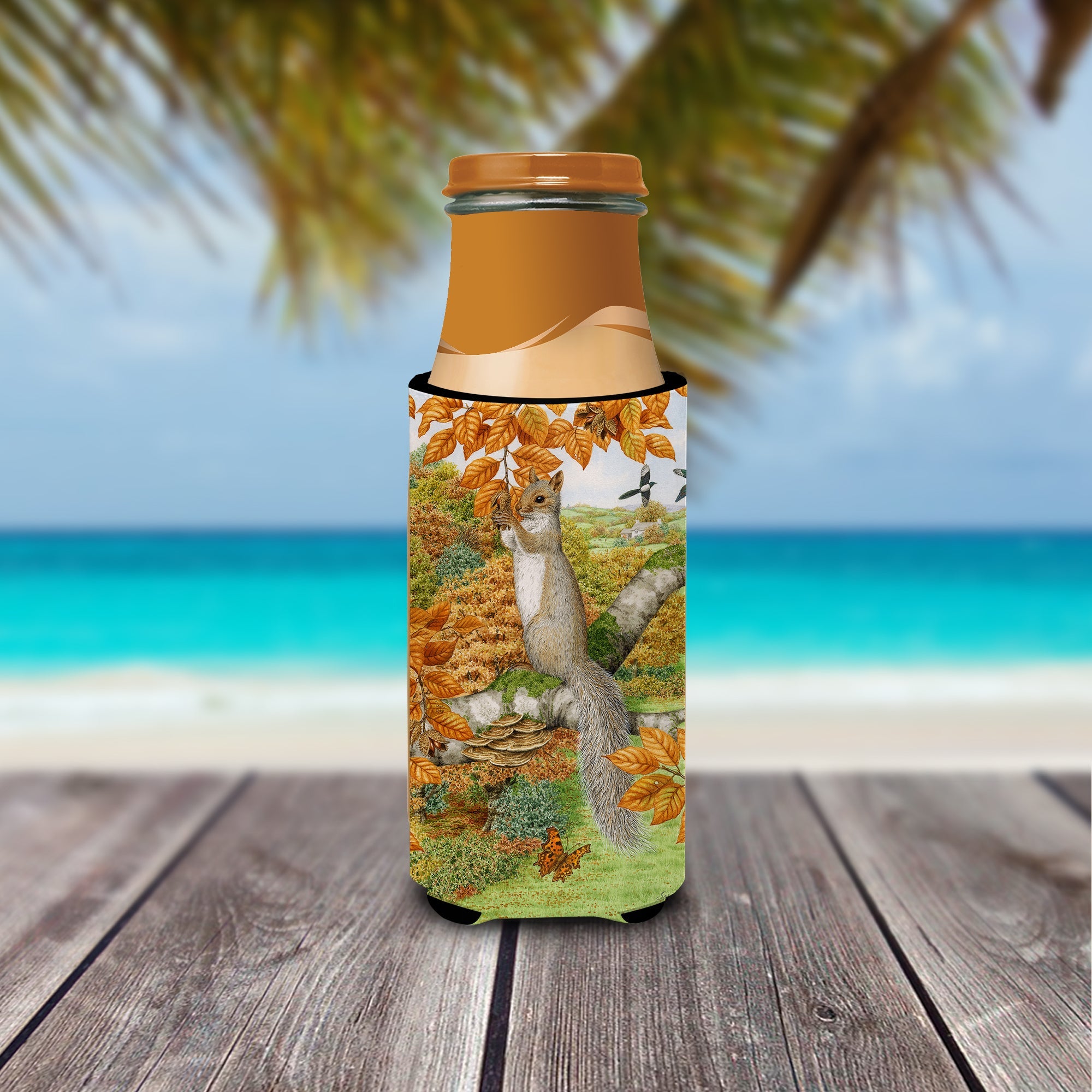 Grey Squirrel Slim Can Hugger , Insulated Foam Hugger for 12 oz Slim Cans, Beer Bottles & Water Bottles, Printed in USA