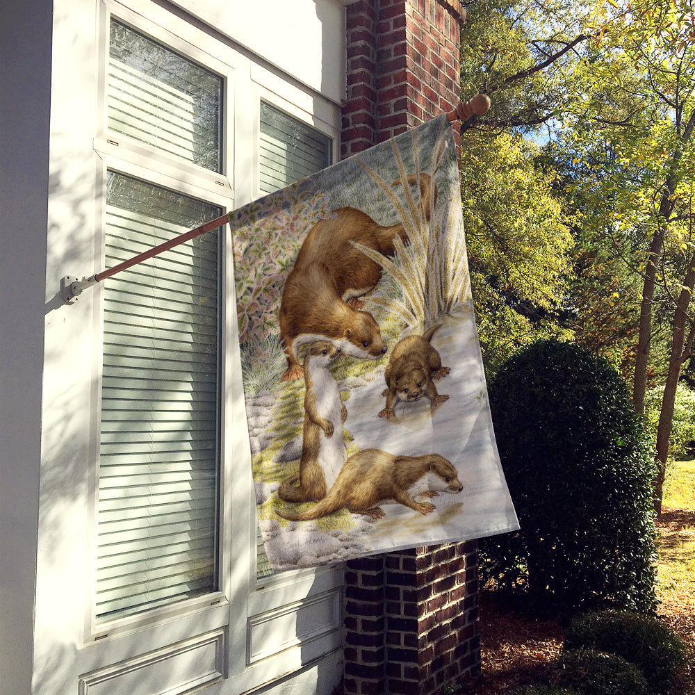Otter Family House Flag 28x40 Porch Sleeve Pole Decorative Outside Yard Banner Artwork Wall Hanging, Polyester