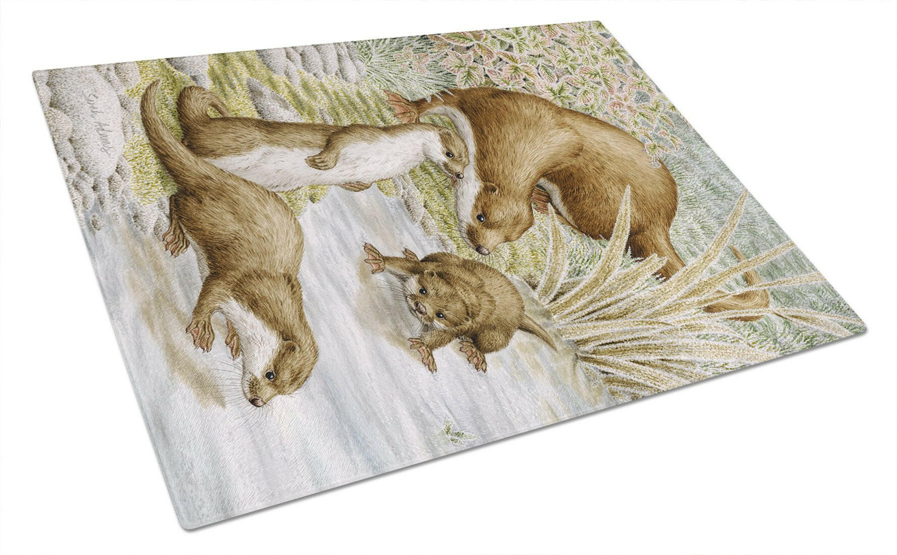 Otter Family Cutting Board Tempered Glass Kitchen Cutting Surface, Heat Resistant Chopping, Non-Slip Feet, Food Prep & Serving