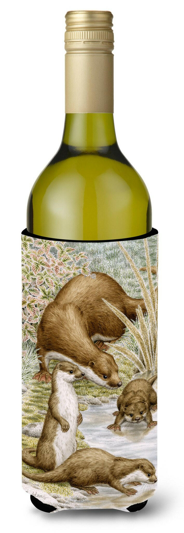 Otter Family Wine Bottle Hugger Gift Sleeve for Standard 750 ml Bottles, Insulated Reusable Also Fits Mini Shot & Pint Bottles