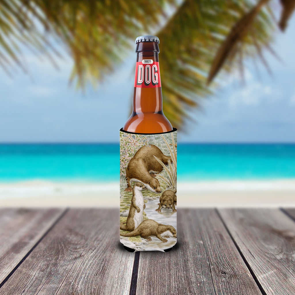 Otter Family Slim Can Hugger , Insulated Foam Hugger for 12 oz Slim Cans, Beer Bottles & Water Bottles, Printed in USA