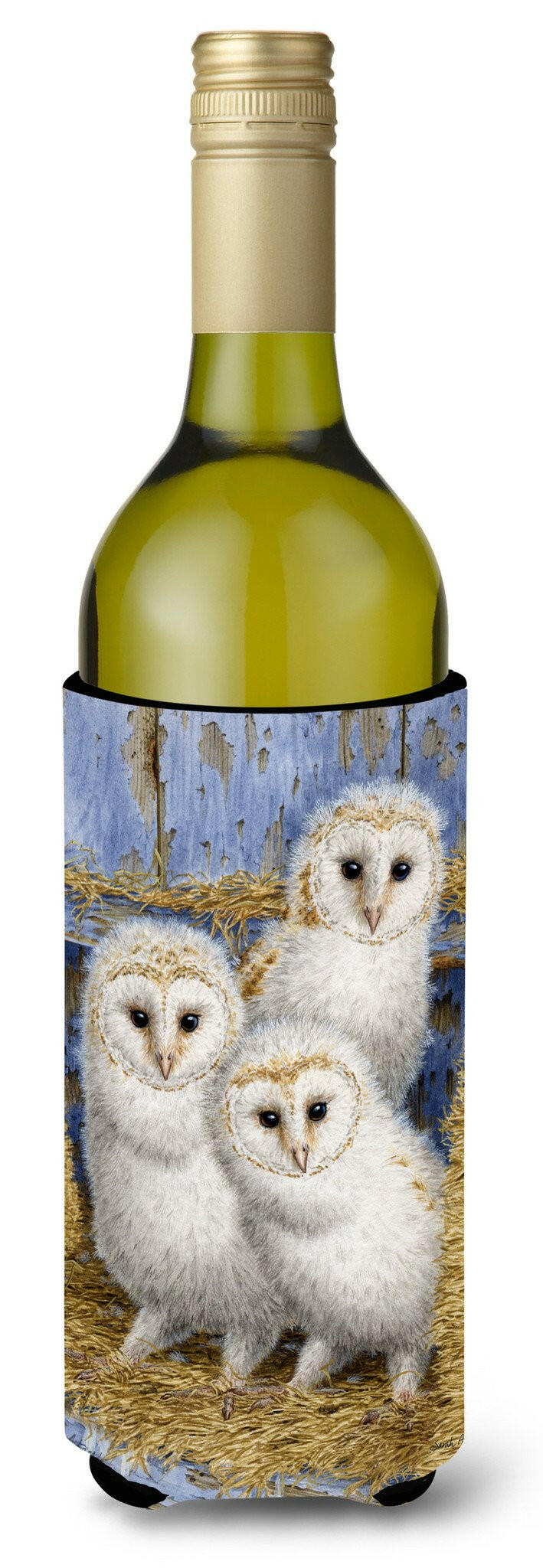 Barn Owl Chicks Wine Bottle Hugger Gift Sleeve for Standard 750 ml Bottles, Insulated Reusable Also Fits Mini Shot & Pint Bottles