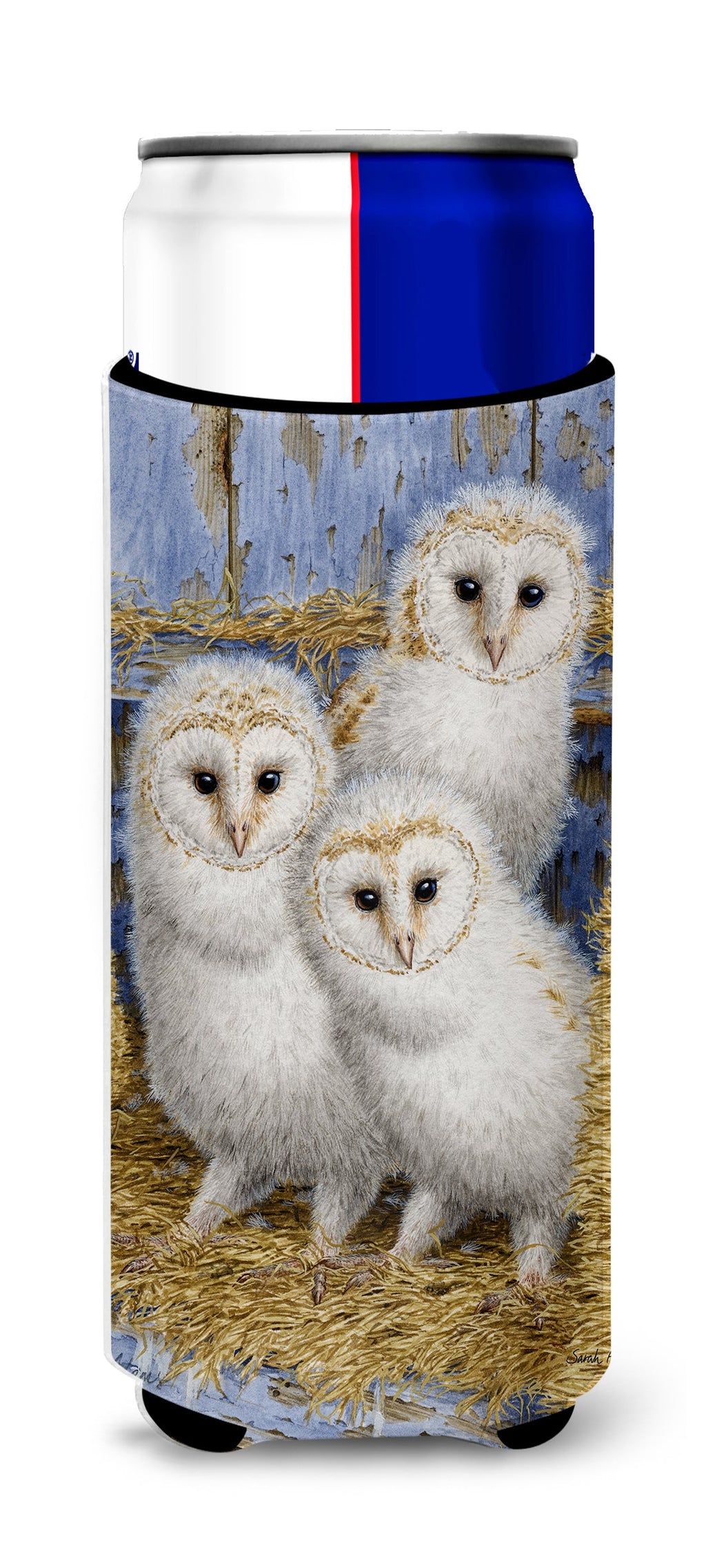 Barn Owl Chicks Slim Can Hugger , Insulated Foam Hugger for 12 oz Slim Cans, Beer Bottles & Water Bottles, Printed in USA