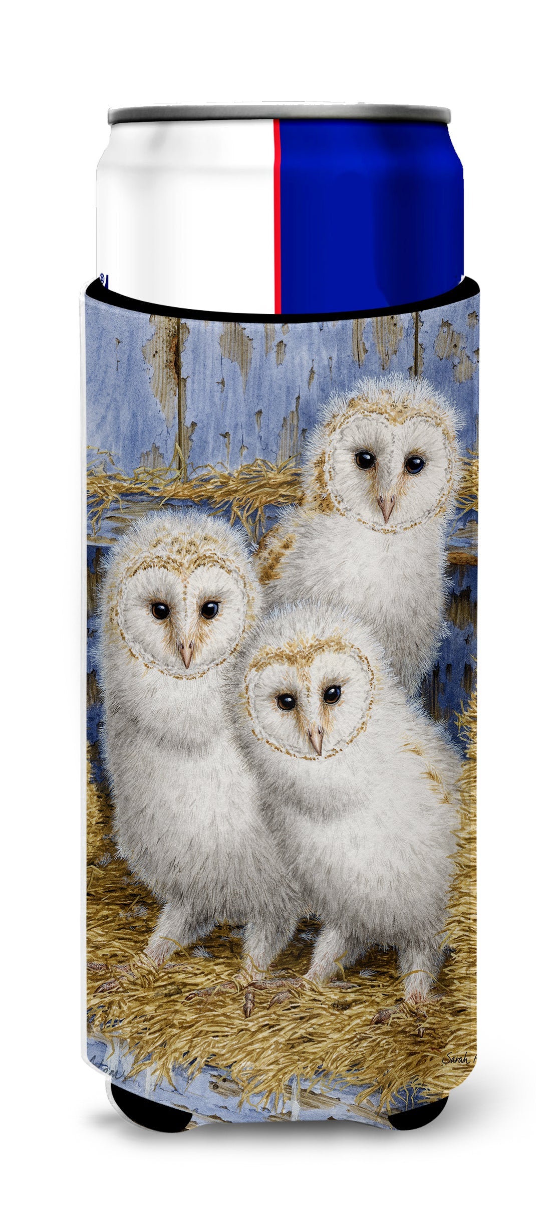 Barn Owl Chicks Slim Can Hugger , Insulated Foam Hugger for 12 oz Slim Cans, Beer Bottles & Water Bottles, Printed in USA