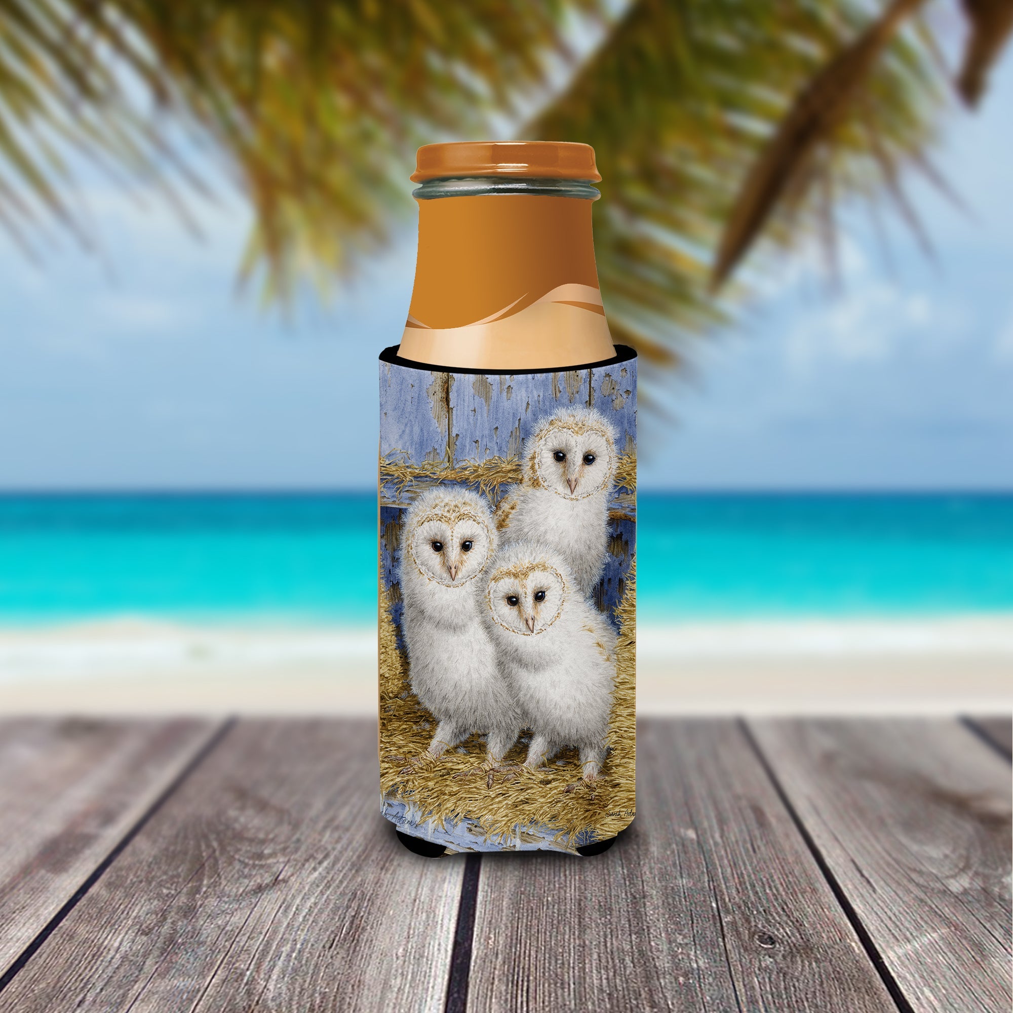 Barn Owl Chicks Slim Can Hugger , Insulated Foam Hugger for 12 oz Slim Cans, Beer Bottles & Water Bottles, Printed in USA