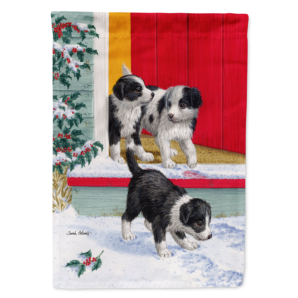 Christmas Border Collie Pups House Flag 28x40 Porch Sleeve Pole Decorative Outside Yard Banner Artwork Wall Hanging, Polyester