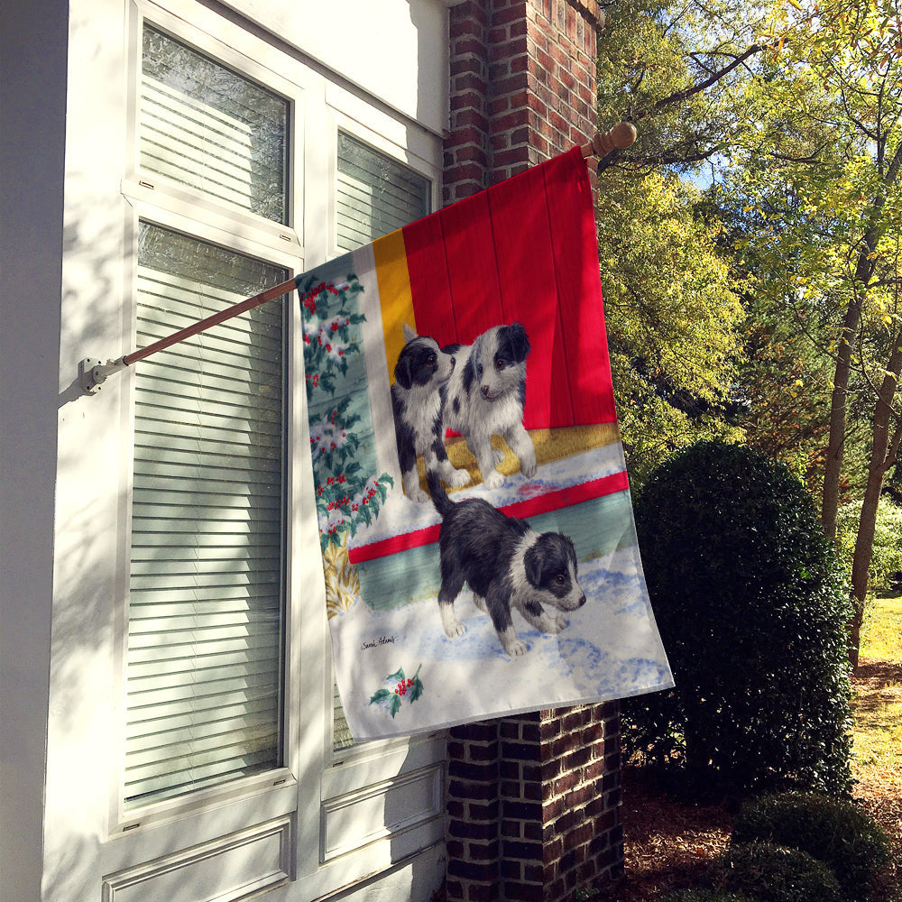Christmas Border Collie Pups House Flag 28x40 Porch Sleeve Pole Decorative Outside Yard Banner Artwork Wall Hanging, Polyester