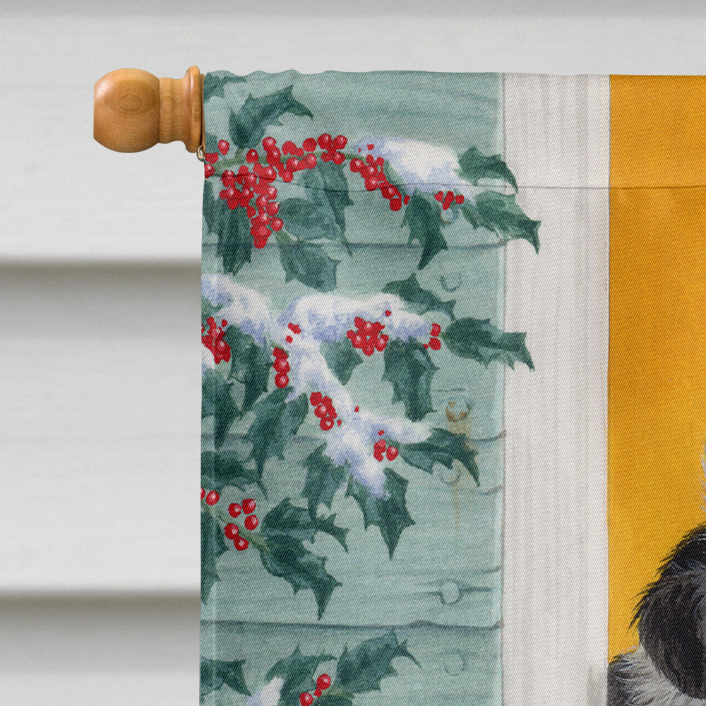 Christmas Border Collie Pups House Flag 28x40 Porch Sleeve Pole Decorative Outside Yard Banner Artwork Wall Hanging, Polyester