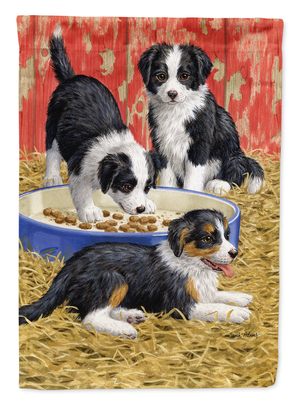 Border Collie Pups House Flag 28x40 Porch Sleeve Pole Decorative Outside Yard Banner Artwork Wall Hanging, Polyester